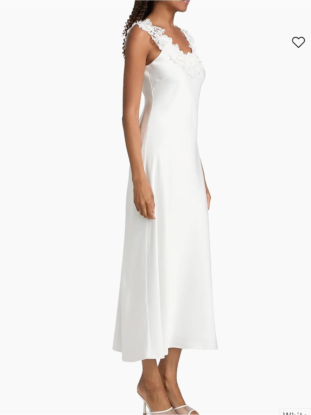 Lace-Trim White Midi Slip Dress